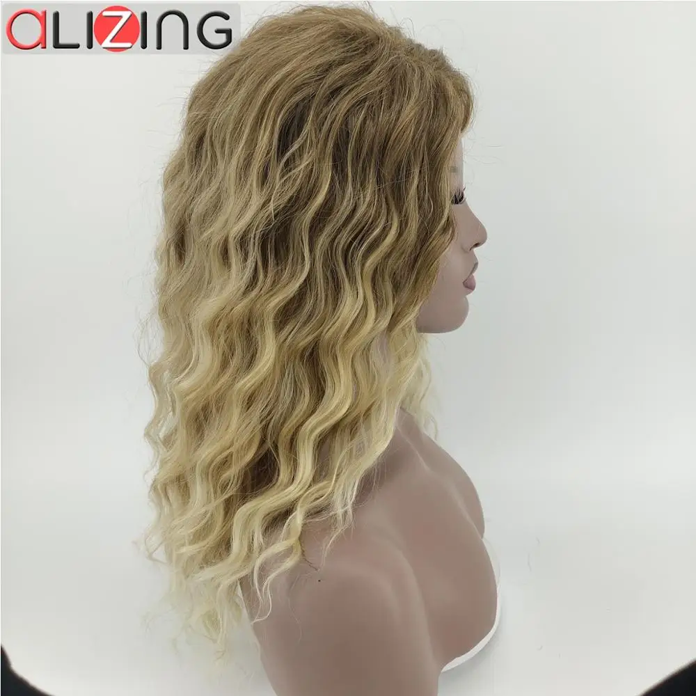 

Alizing Long Water Wave Hairstyle Wigs Omber Blonde Color Synthetic Hair High Temperature Fiber Average Size for Women