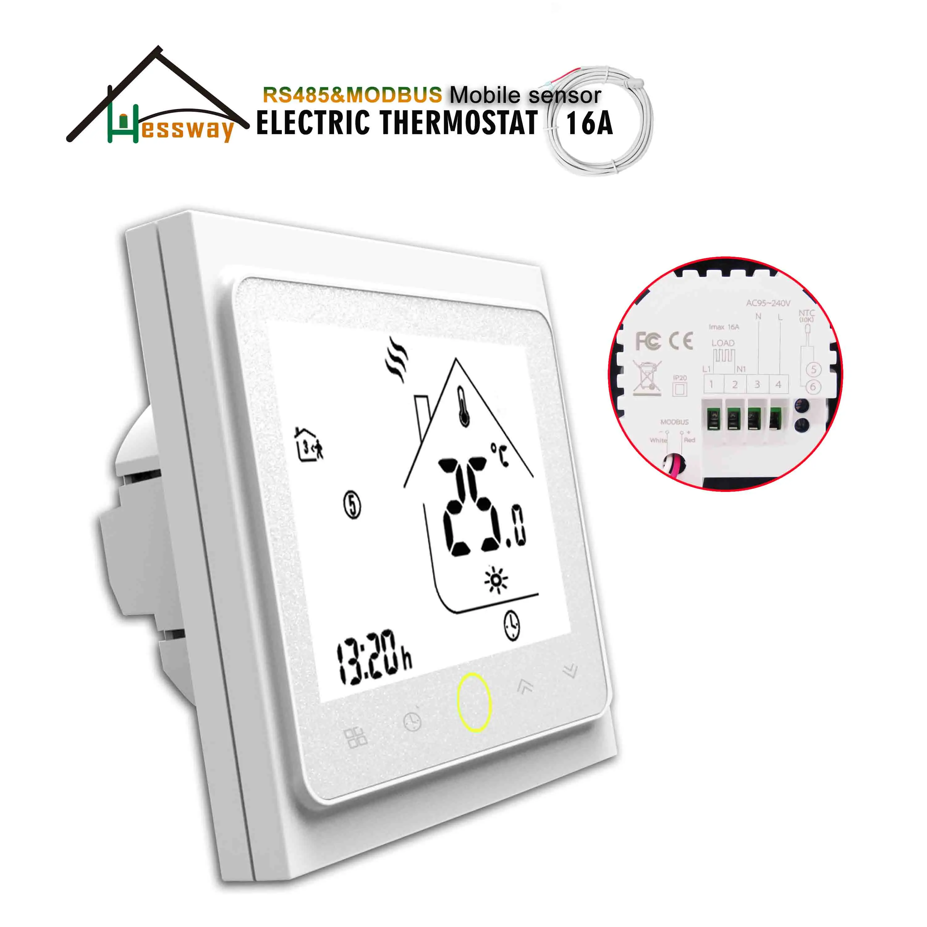 HESSWAY-controlador de temperatura eléctrico de doble Sensor, controlador de temperatura para termostato RS485, protocolo Modbus, operación remota, 24V, 95-250VAC, 16A