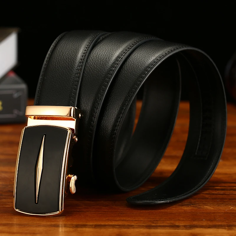 Aoluolan Automatic Buckle Men's Ratchet Belt With Steel Genuine Leather Belts For Men  Business High Quality Belt