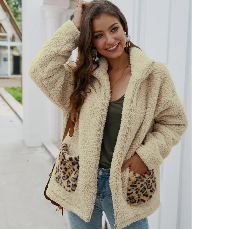 Элегантная верхняя одежда на молнии пальто леопардовое лоскутное из