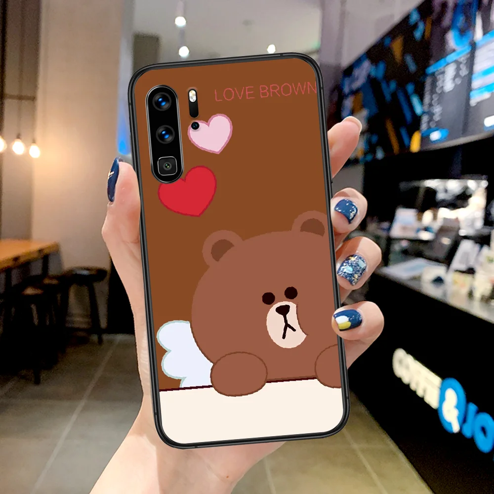 

Cartoon Cute Bear Phone Case For Huawei P Mate Smart 10 20 30 40 Lite Z 2019 Pro black Etui Luxury Prime Tpu Cover Silicone