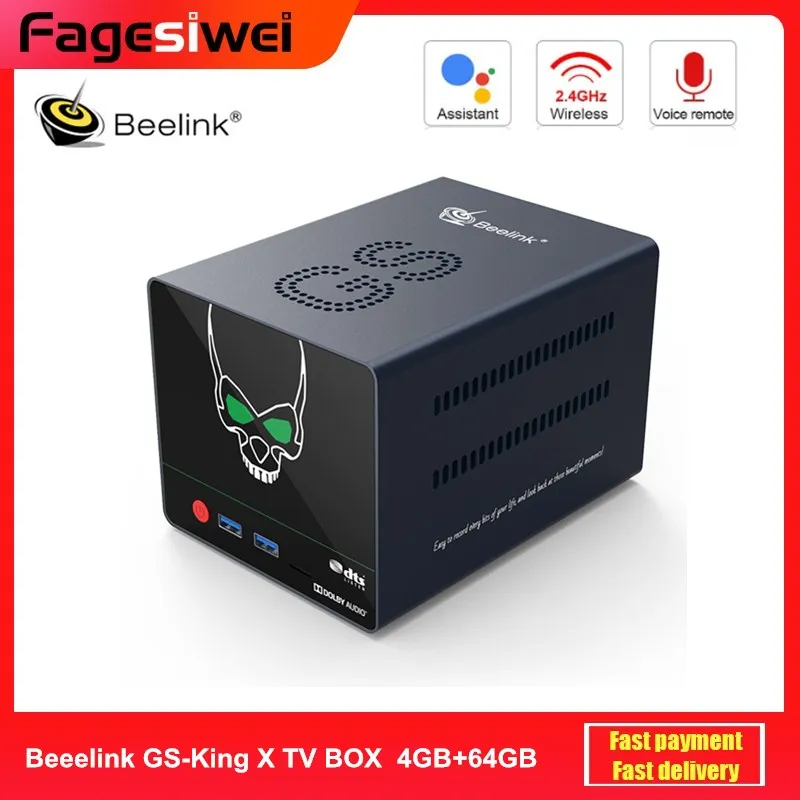 ТВ-приставка Beelink GS-King X Smart 4K Amlogic S922X-H Android 9 0 Dual OS 4 Гб DDR4 64 eMMC Dolby DTS 5 8 ГГц + 1000 ггц WiFi