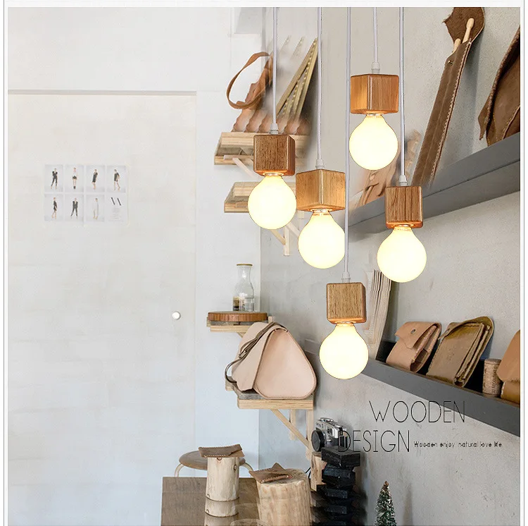 Винтажный Подвесной деревянный светильник современный цветной винтажный