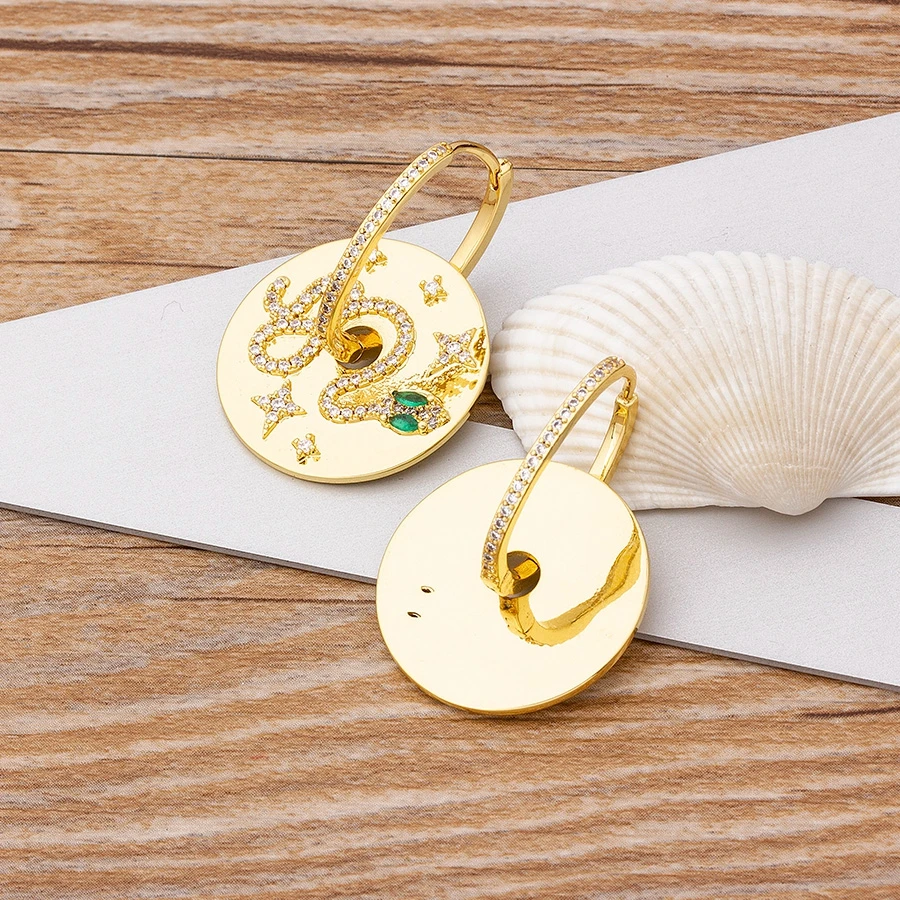 AIBEF Punk Style Round Micro Pave Snake Crystal CZ Drop Earrings Statement Hoop Party Gold Color Women Charm Jewelry |