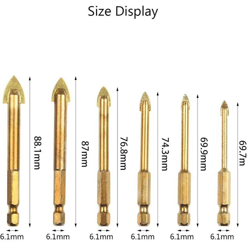 

6PCS Ceramic Glass Tile Drill Bit Tungsten Steel Hexagonal Drill Bits Hard Alloy Tile Drill Bit