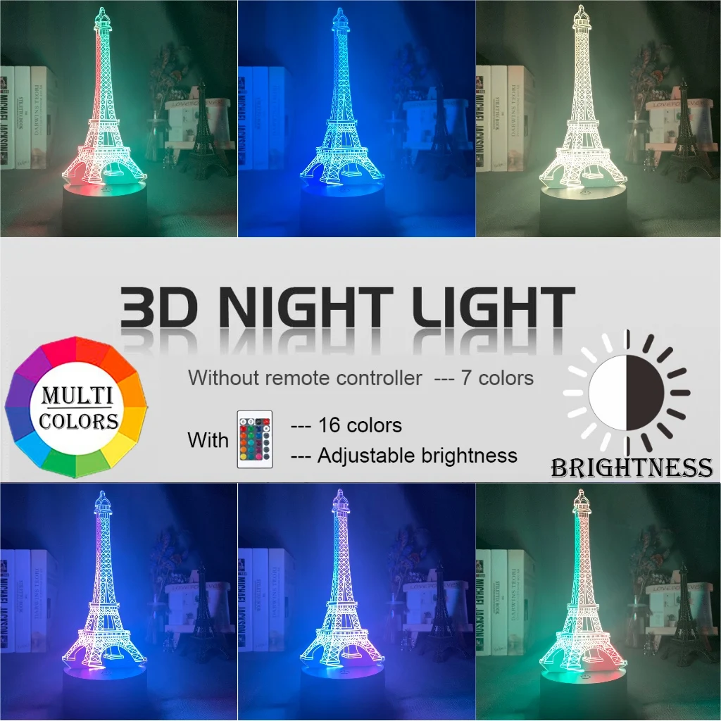 Двухцветный СВЕТОДИОДНЫЙ Ночной светильник с Эйфелевой башней 3d иллюзия ночной