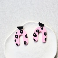yaologe cute pink u shaped pendant acrylic drop earring sweet flower pattern party ear decoration hot selling jewelry customized