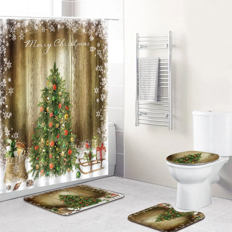 Merry Christmas, водонепроницаемая занавеска для ванной, Рождественский Санта Клаус, коврик для ванной, крышка для унитаза, полиэфирная фланелевая занавеска для душа - Цвет: sdxr3