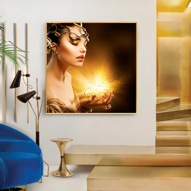 Современная Золотая женщина настенная печать холст картина в скандинавском