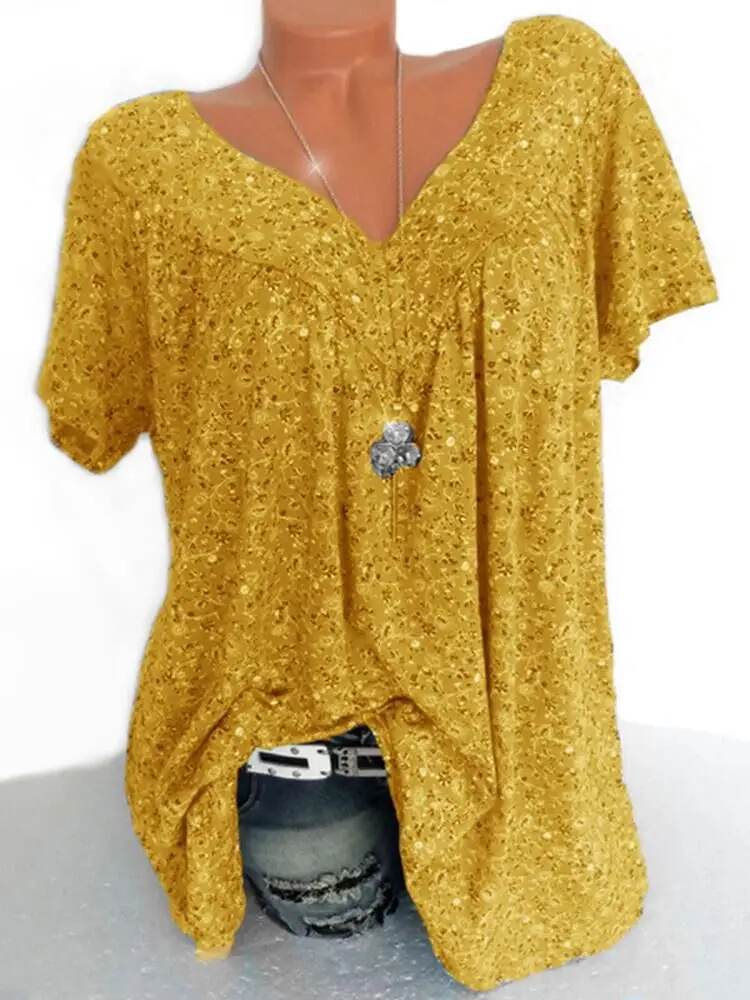 Футболка женская оверсайз с цветочным принтом и V-образным вырезом | Женская