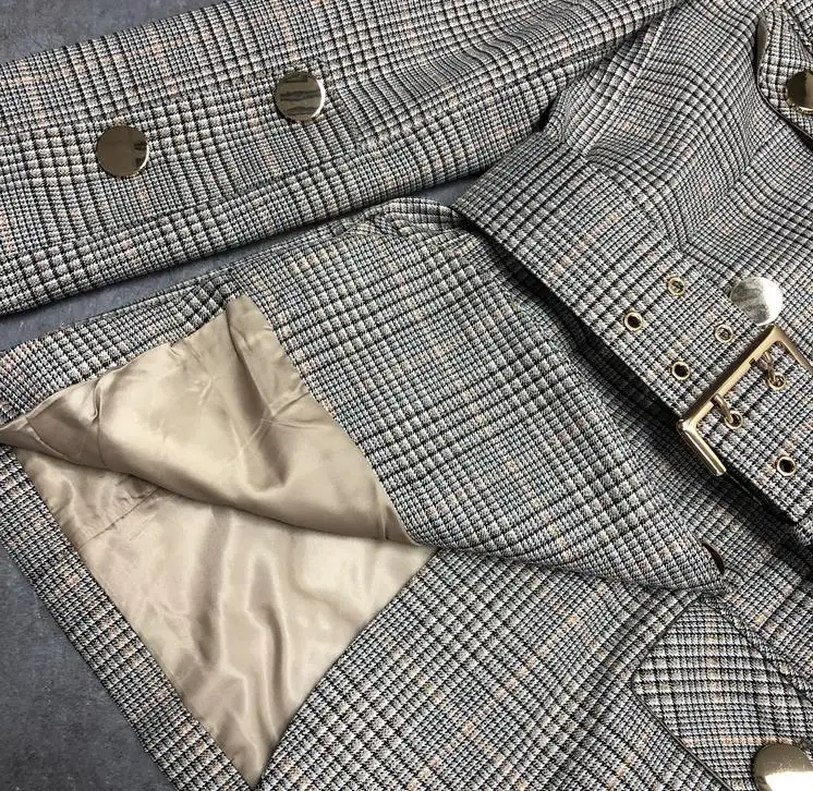 Women Elegant Plaid Blazer Notched Collar Long Sleeve Sashes Double Breasted Coats Female Office Lady Suit Jacket Clothing 2020 | Женская