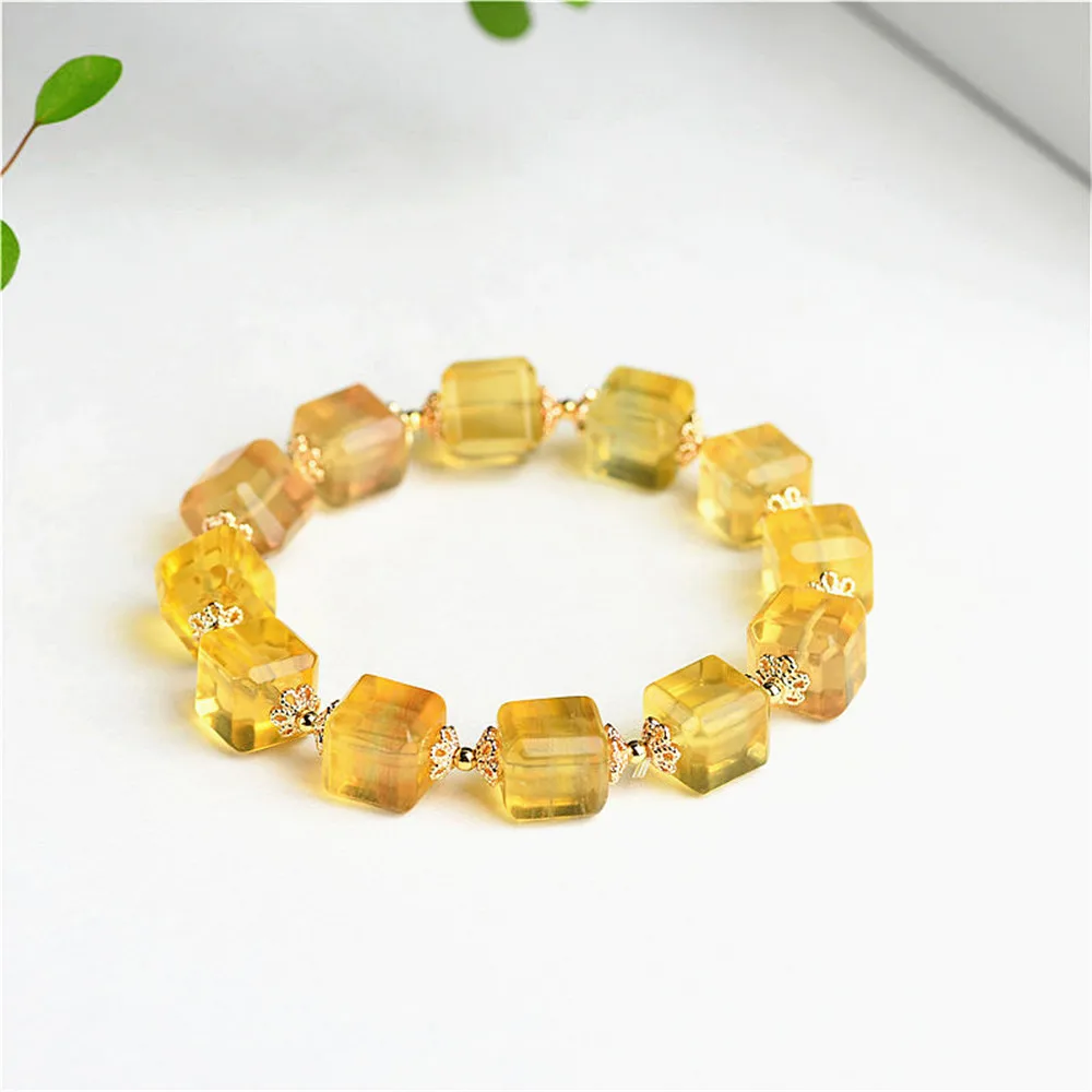 

Grade AA Natural Yellow Fluorite Beaded Bracelet 10mm Cubic Fluorite Beads Bangle Stretch Jewelry Bracelet BR033
