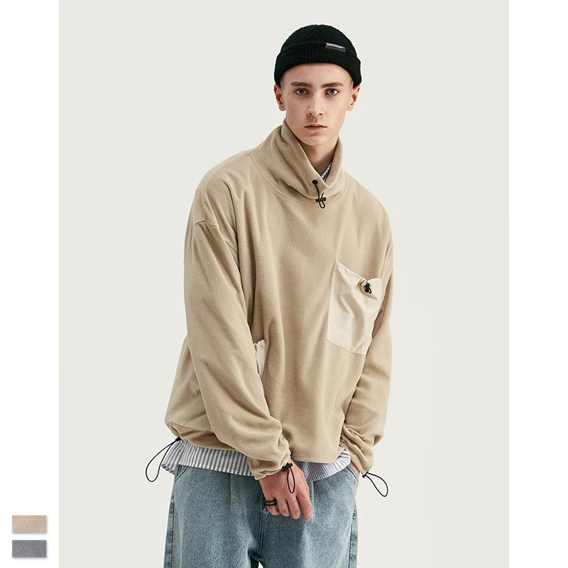 

VIMASS 2020 spring new trendy street pocket stitching men oversize personality stand collar hoodies men