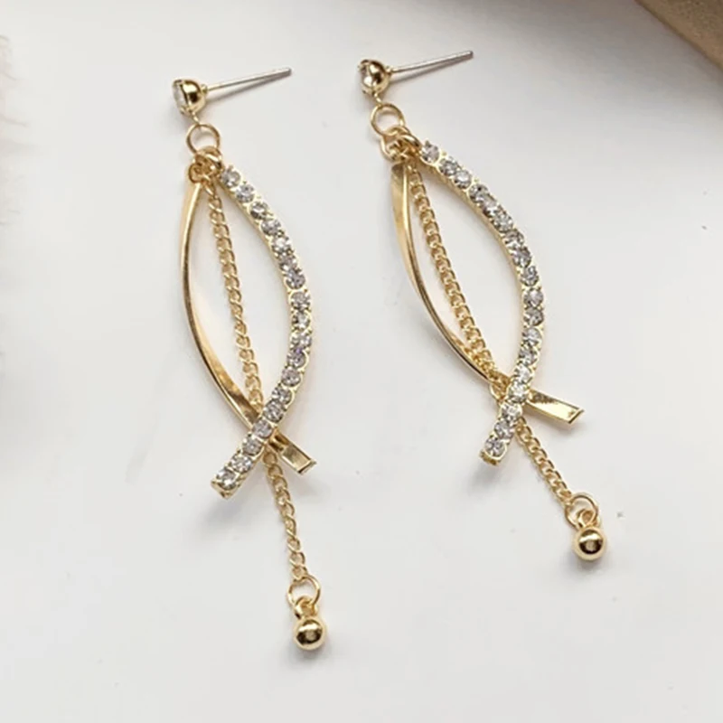 

Yaologe Rhinestone Wheat Tassel Long Earrings Gold Pendant Earrings Elegant Fashion 2020 Female Party Jewelry Accessories