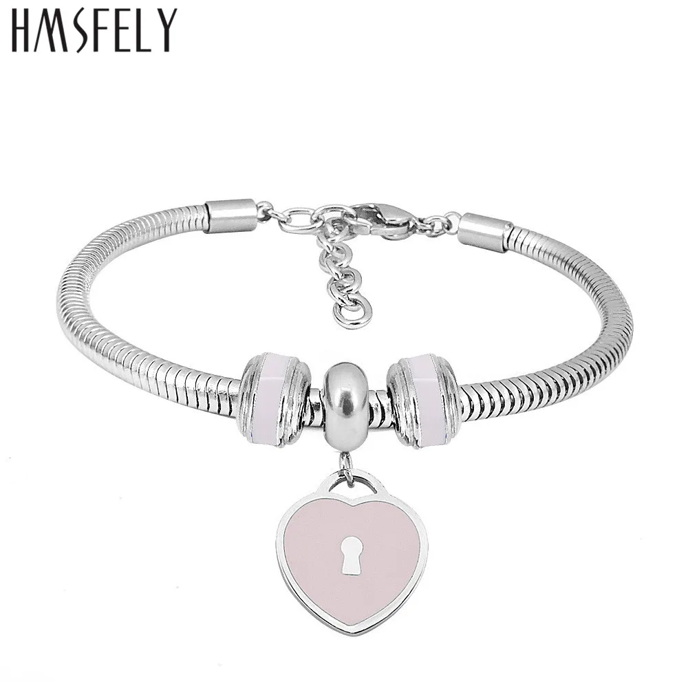 HMSFELY Для женщин Нержавеющая сталь браслеты с подвесками в форме сердца замок