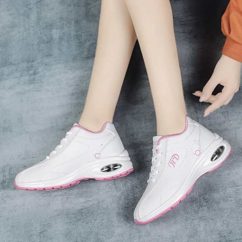 

PU Leather Running Shoes Women Soft Air Cushioning Sneakers Damping Non Slip Ladies Trainers Basket Walking Sports lady shoes