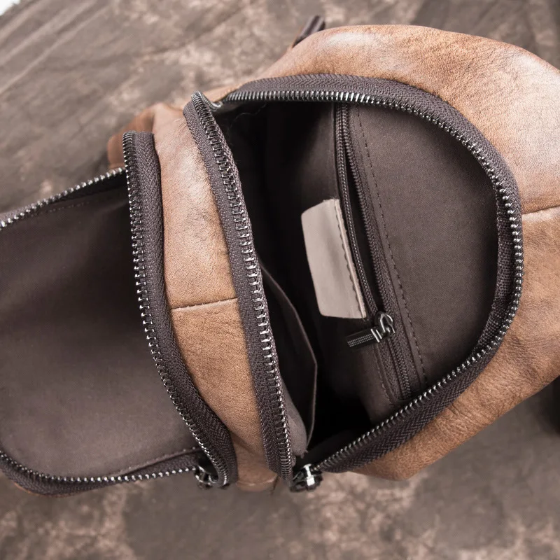 

First Layer Cowhide Sling Bags Rucksack Shoulder Bag Vintage High Quality Cross Body Bag Men Genuine Leather Male Chest Backpack