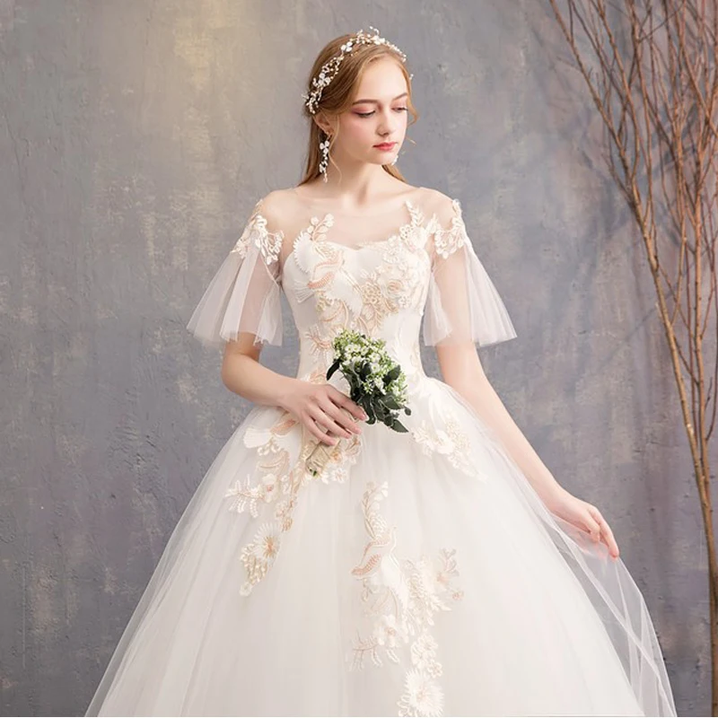 Свадебное платье с коротким рукавом es 2019 Новинка Mrs Win роскошное кружевное