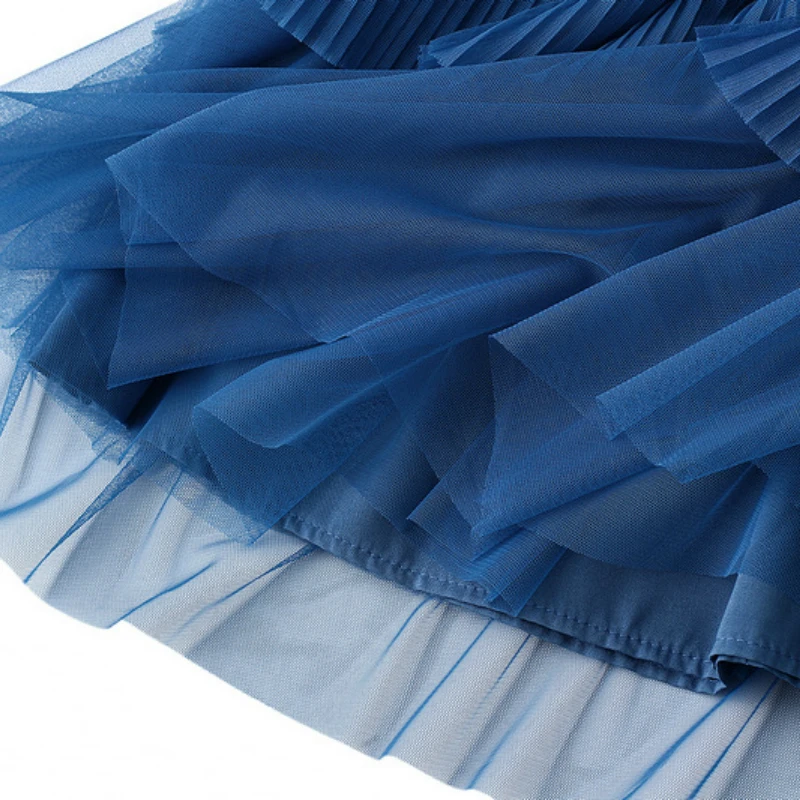 Милая многослойная юбка плиссированная длинная с ярусной юбкой бордовая синяя