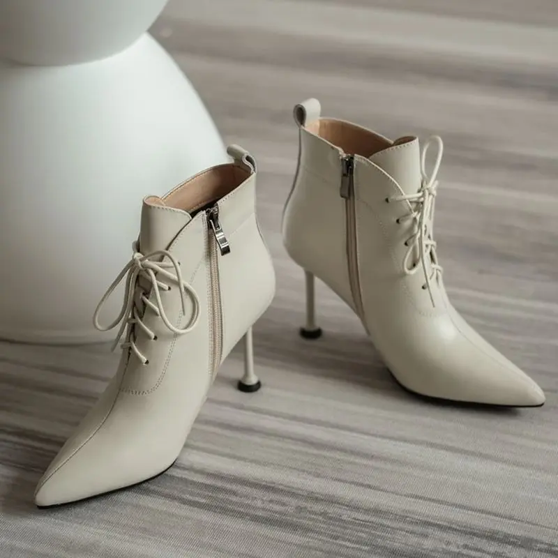 

ALLBITEFO new arrive genuine leather sexy high heels women boots women high heel shoes thin heels ankle boots for women