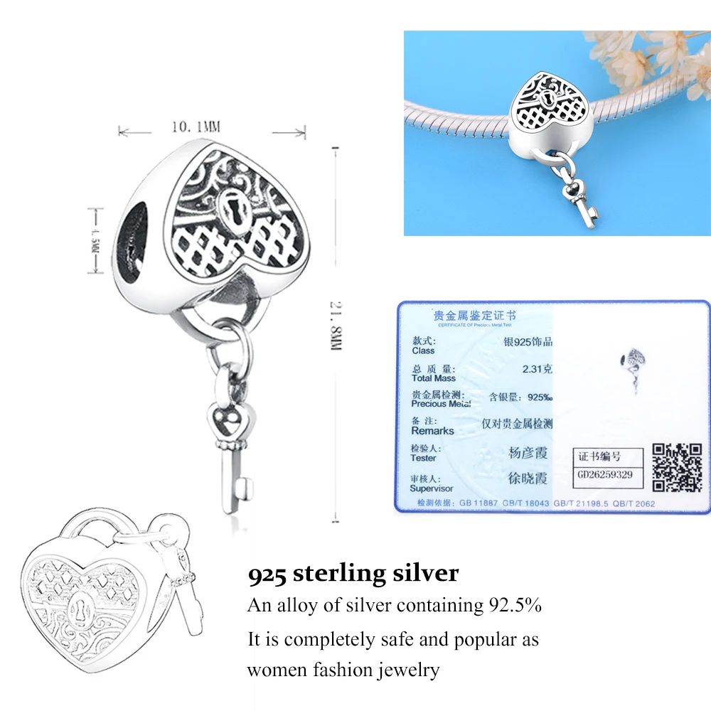 Fit Original Europe Charm Bracelets Authentic 925 Sterling Silver Key to My Heart Dangle For Women Man DIY Jewelry Making | Украшения и