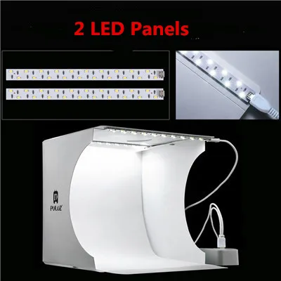 2 LED Panels Puluz 20*20 см 8 мини складной студия диффузный софтбокс лайтбокс с светодиодный свет черный, белый цвет фотографии Задний план Аксессуары для фотостудий коробка - Цвет: 2 LED Panels