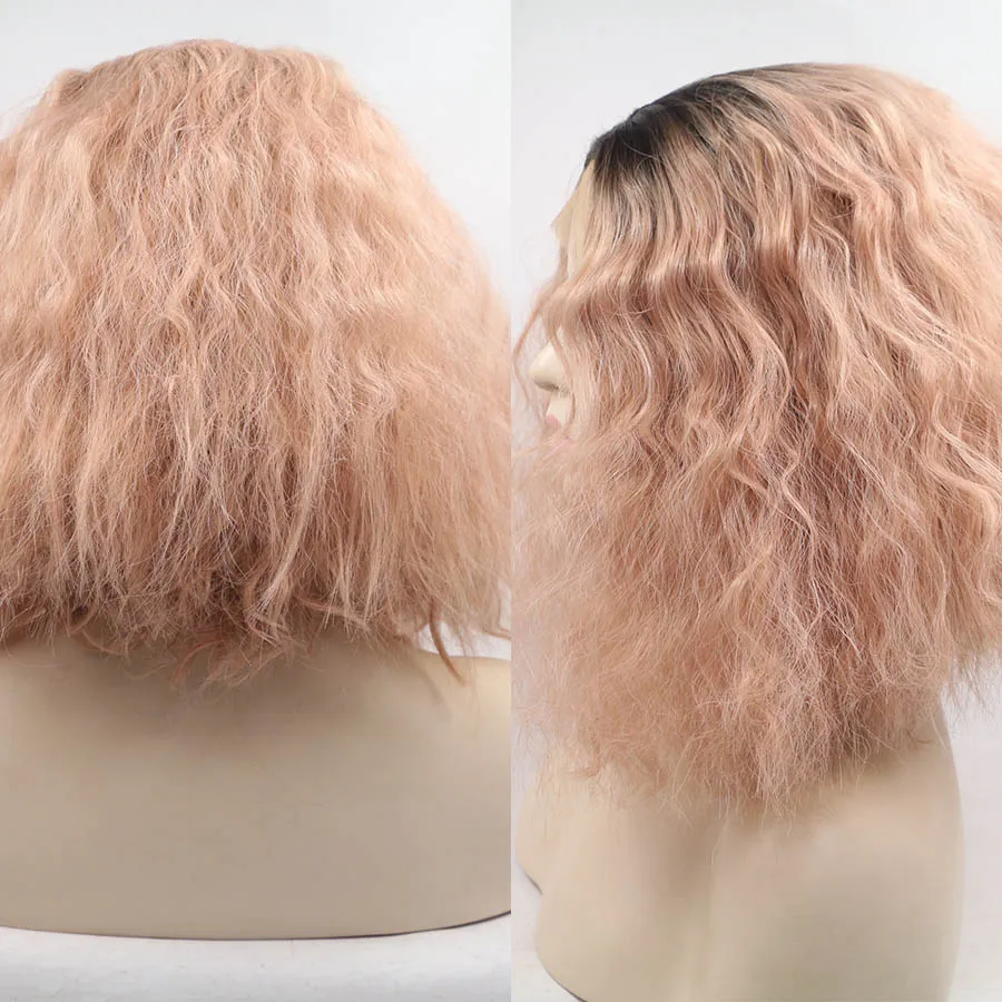 Оранжевые розовые короткие глубокие волны АФРО Синтетические волосы парики