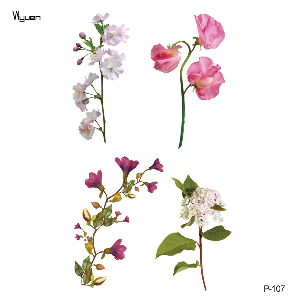 Wyuen новый дизайн цветы водонепроницаемые Временные татуировки наклейки для