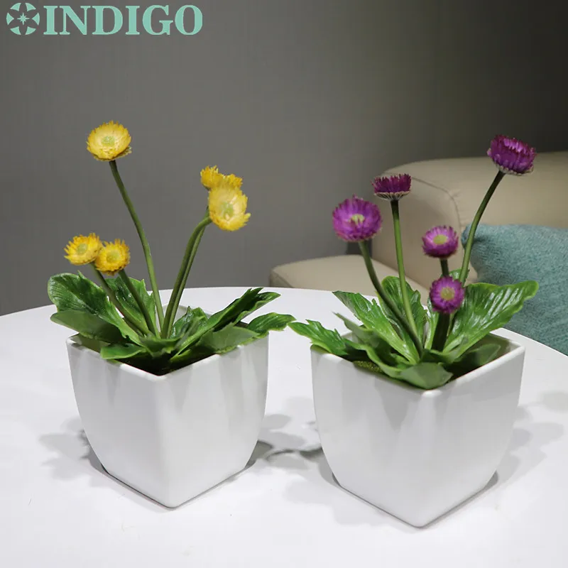 Индиго желтый одуванчик искусственная кожа с вазой пластиковый бонсай украшение