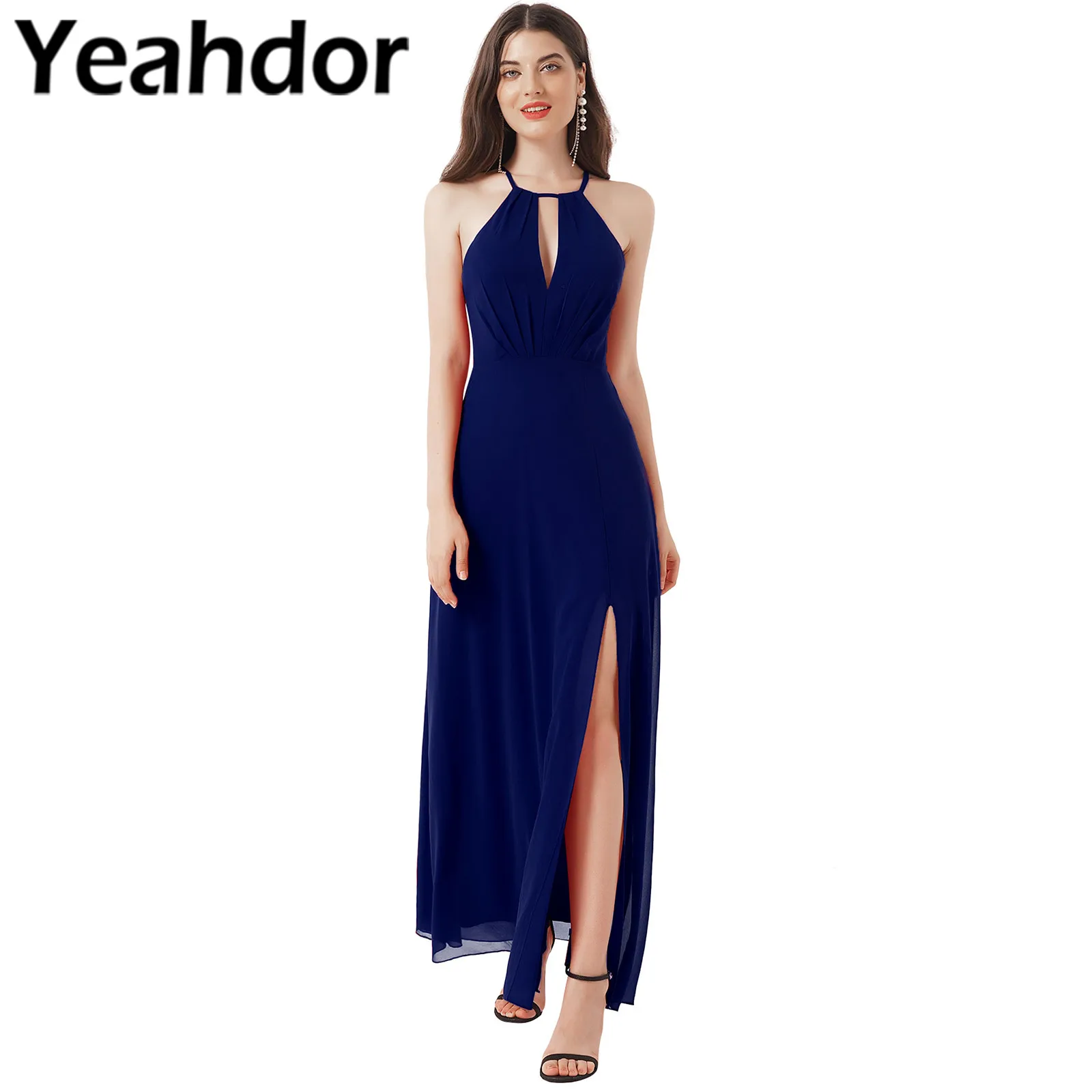 

Bridesmaid Dresses Side Slit Women Sexy Chiffon Maxi Dress Halter Neck Backless Robe Women's Dress Wedding Party Costume Vestido