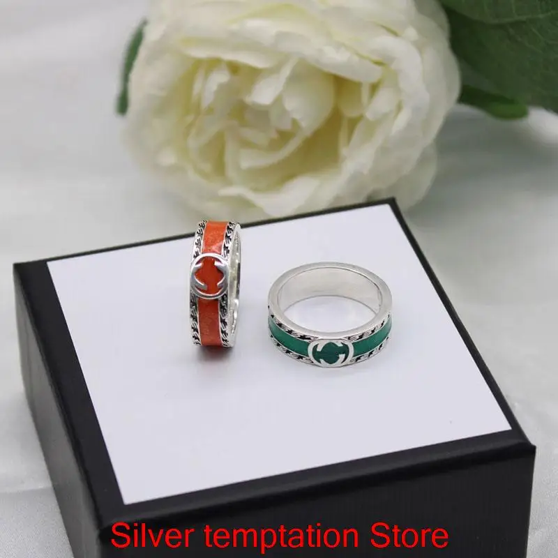 

Ag 925 Sterling Silver Enamel Ring Couples Men And Women Luxury charm Jewelry Personality Tide Hip Hop Rock Party fashion gift