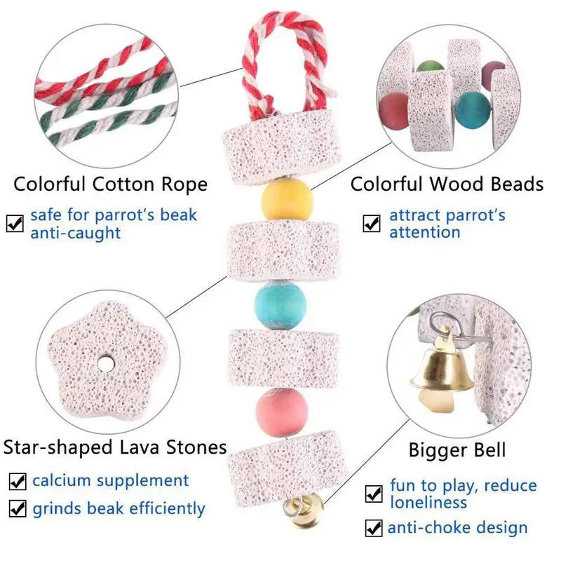 

Pet Parrot Toy Bird Chewing Toy Funny Grinding Stone Bird Hanging Playthings Parrots Block Toys With Bells Pets Pigeon Supplies