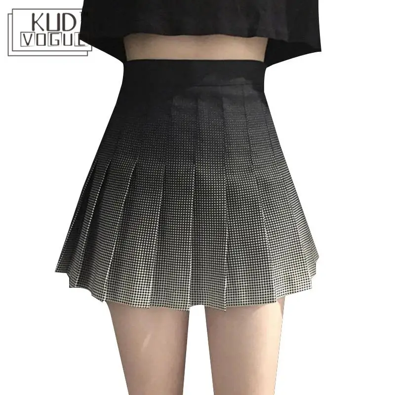 Мини юбка женская плиссированная трапециевидная с завышенной талией в корейском