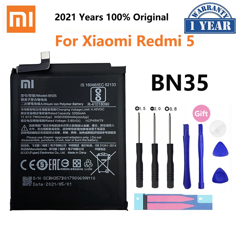 

100% Orginal Xiao mi BN35 3300mAh Battery For Xiaomi Redmi 5 Redmi5 Red mi5 High Quality Phone Replacement Batteries