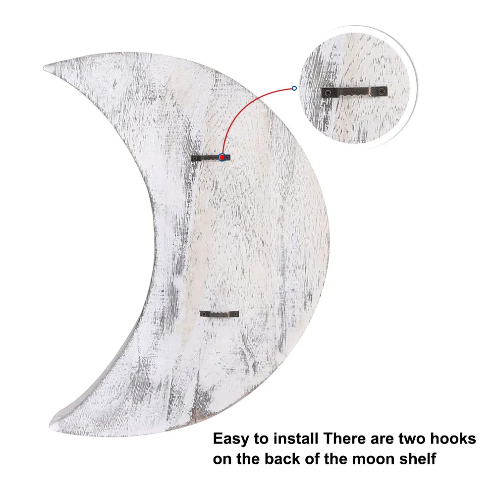 

Wooden Moon Shelf Wall Hanging Office Sundries Space Saving Home Decor Dorm Bathroom Living Room Easy Install Bedroom Nursery