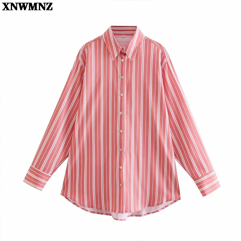 

XNWMNZ Женская модная белая полосатая рубашка, женская рубашка с длинным рукавом и воротником для женщин, шикарный Свободный Топ на пуговицах ...