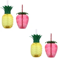 4 pcs pineapple and strawberry plastic drinking cups party cup with lid and straw