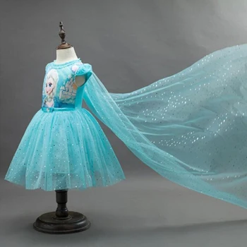 DS018-Blue Платье принцессы для девочек; кружевное платье Снежной Королевы Эльзы и Анны для девочек; подарок на день рождения; костюм; рождественское платье; одежда для детей - Цвет: DS018-Blue