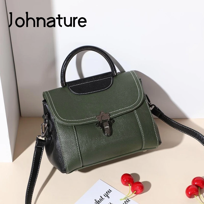 

Johnature Fashion Leather Women Bag 2022 New Versatile Large Capacity Handbag Leisure Soft Cowhide Shoulder & Crossbody Bags