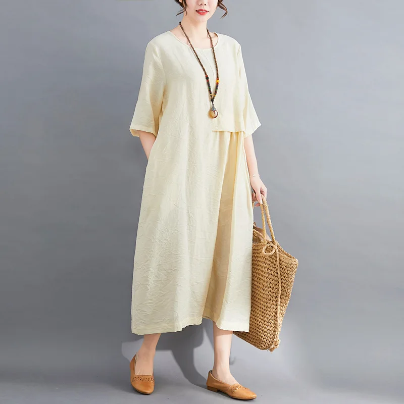 

Pregnant Women Korean Maxi Dress Maternity Summer Fashion Short Sleeve Cotton Long Dress Vintage Loose Linen Dresses Sundress