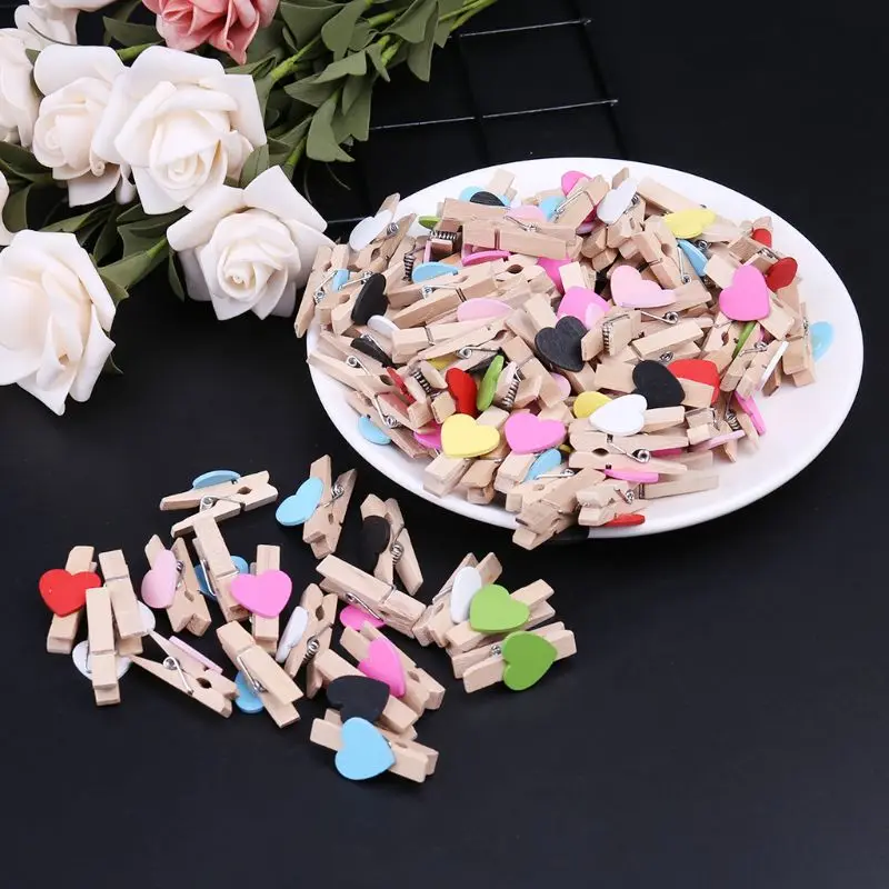 100 шт. деревянные Мини зажимы в форме сердца прищепки для одежды фотобумаги