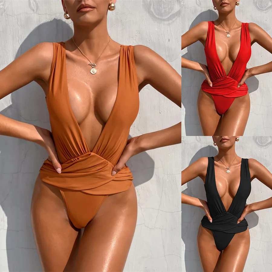

New One Piece Swimsuit Women One-piece Bikini Ladies Swimsuit Solid Color Sexy Swimwear Women's Swimsuit One Piece