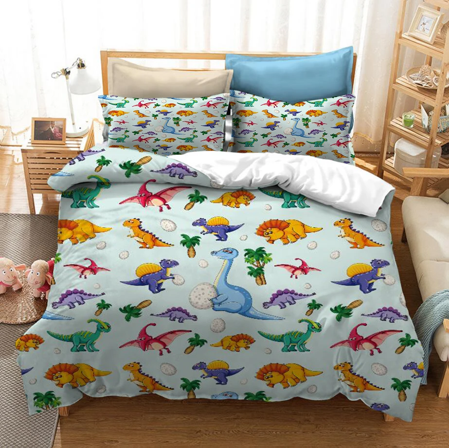 Комплект постельного белья с мультяшным динозавром и 3D-принтом пододеяльники