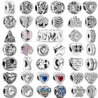 Бусины в форме сердца с большим цирконом, цветок, бабочка, перо, семейное дерево, подходят для оригинального браслета Pandora, Женские Ювелирные аксессуары