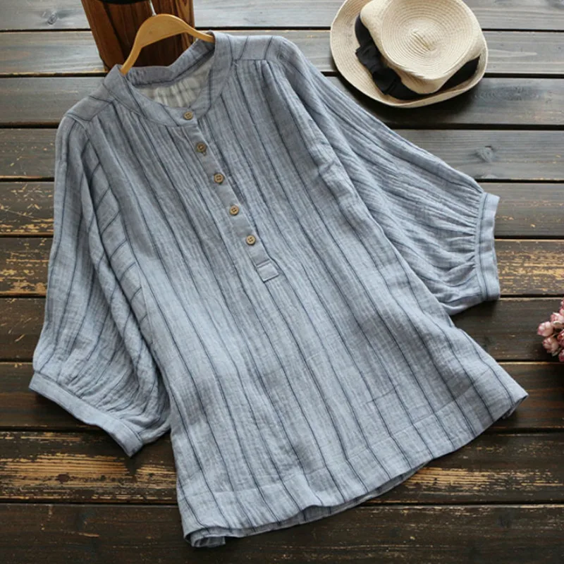 Женская блузка в полоску TEELYNN Повседневная Свободная рубашка оверсайз с