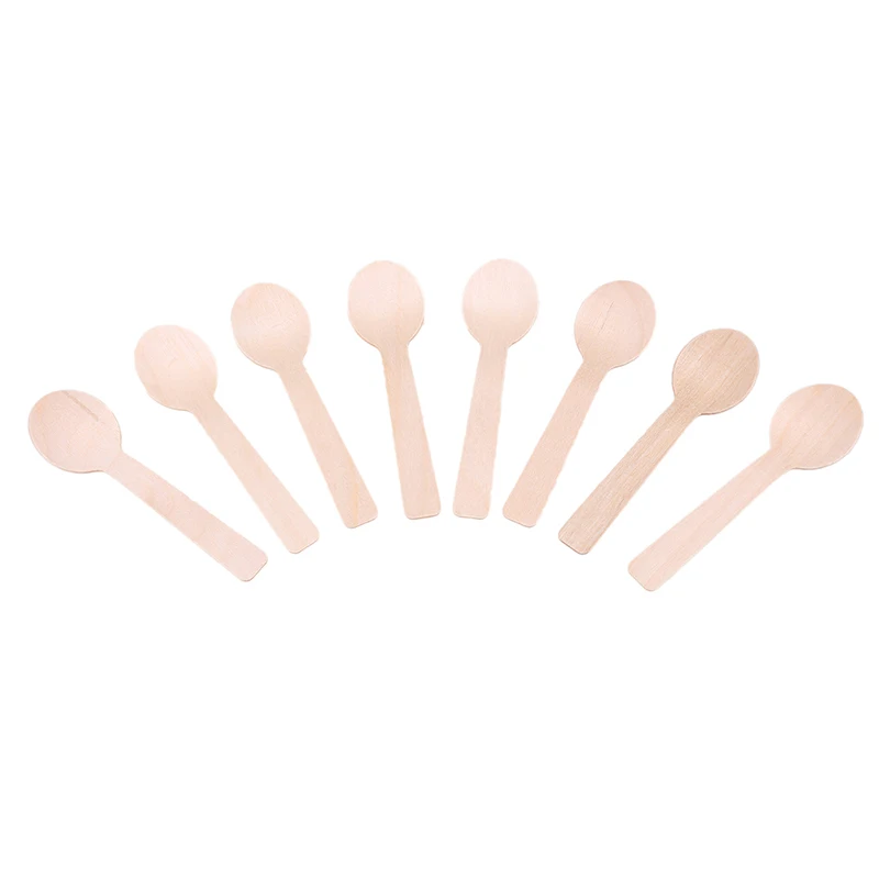 

100PCS Mini Wooden Spoons Disposable Wooden Ice Cream Dessert Spoons Biodegradable Utensil Wedding Party Kitchen Tableware