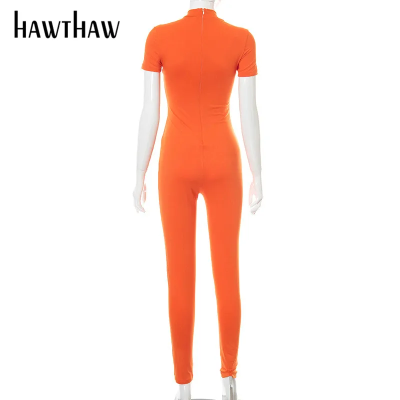 

Hawthaw Women Summer Short Sleeve Letter Print Bodycon Sportswear Fitness Jumpsuit Overall 2021 Female Clothing Streetwear