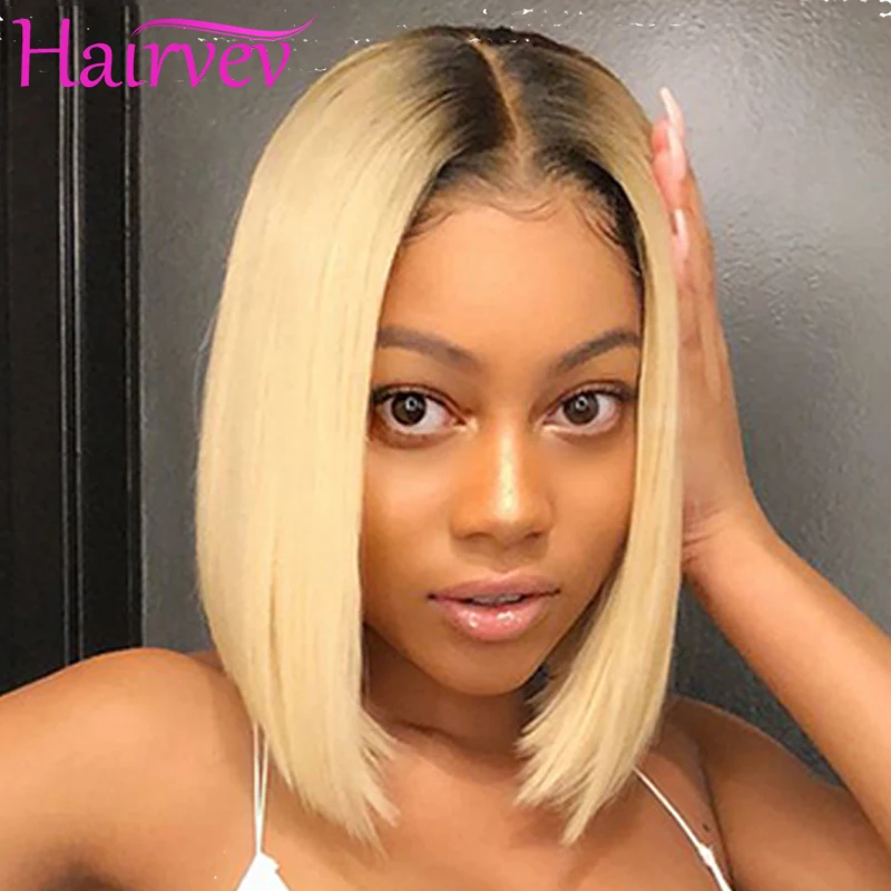 Hairvev 1B 613 13*4 парики из натуральных волос на кружеве Remy 150% плотность бразильский 613 блонд короткий парик из натуральных волос для черных женщин