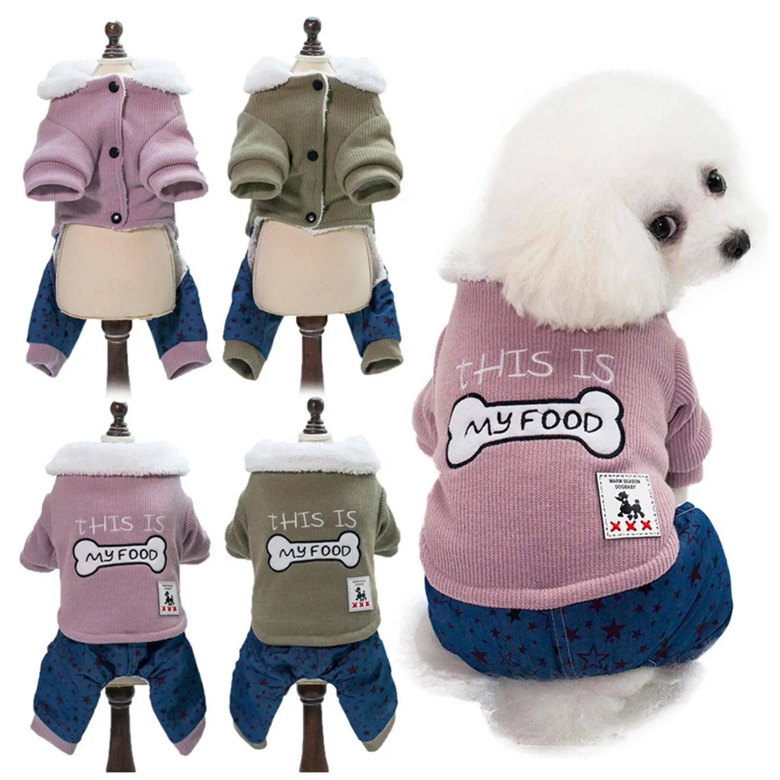 

Winter Dog Jacket Puppy Windbreaker Jacket Pet Clothes Dog Thicken Bone Embroidered Four-leg Cotton Coat Dog Clothes Pet Costume