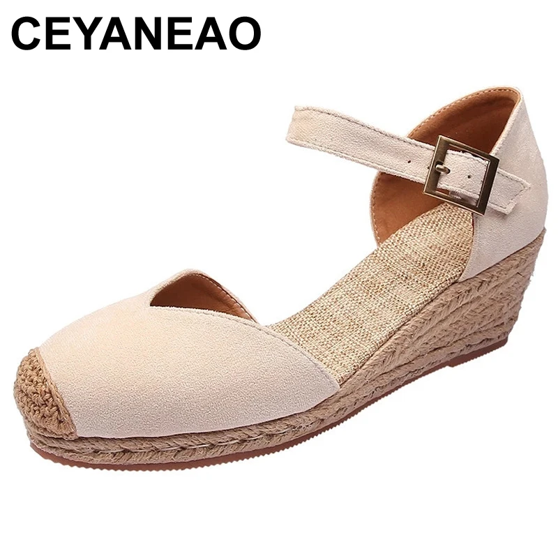 

CEYANEAO Woman Summer Sexy Wedge Sandals Platform Ladies High Heels Shoes Women Fashion Straw Buckle Open Toe Casual Female